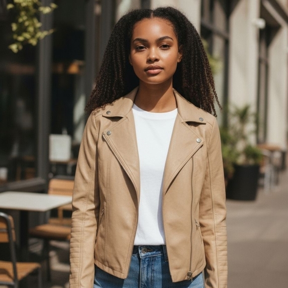 Metaphor Women's Tan Leather Jacket - Picture 10 of 13